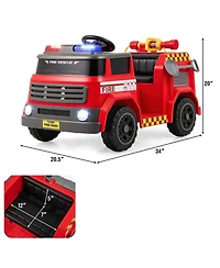 Sugift 12V Kids Ride-On Fire Truck with Water Gun, Siren & Remote