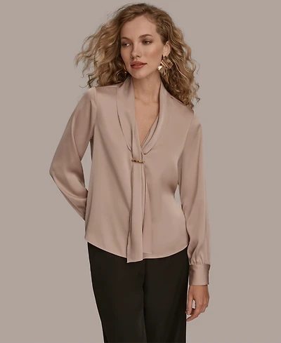 Donna Karan New York Women's Petite V-Neck with Bar Scarf Top, Regular & Petites