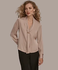 Donna Karan New York Women's Petite V-Neck with Bar Scarf Top, Regular & Petites