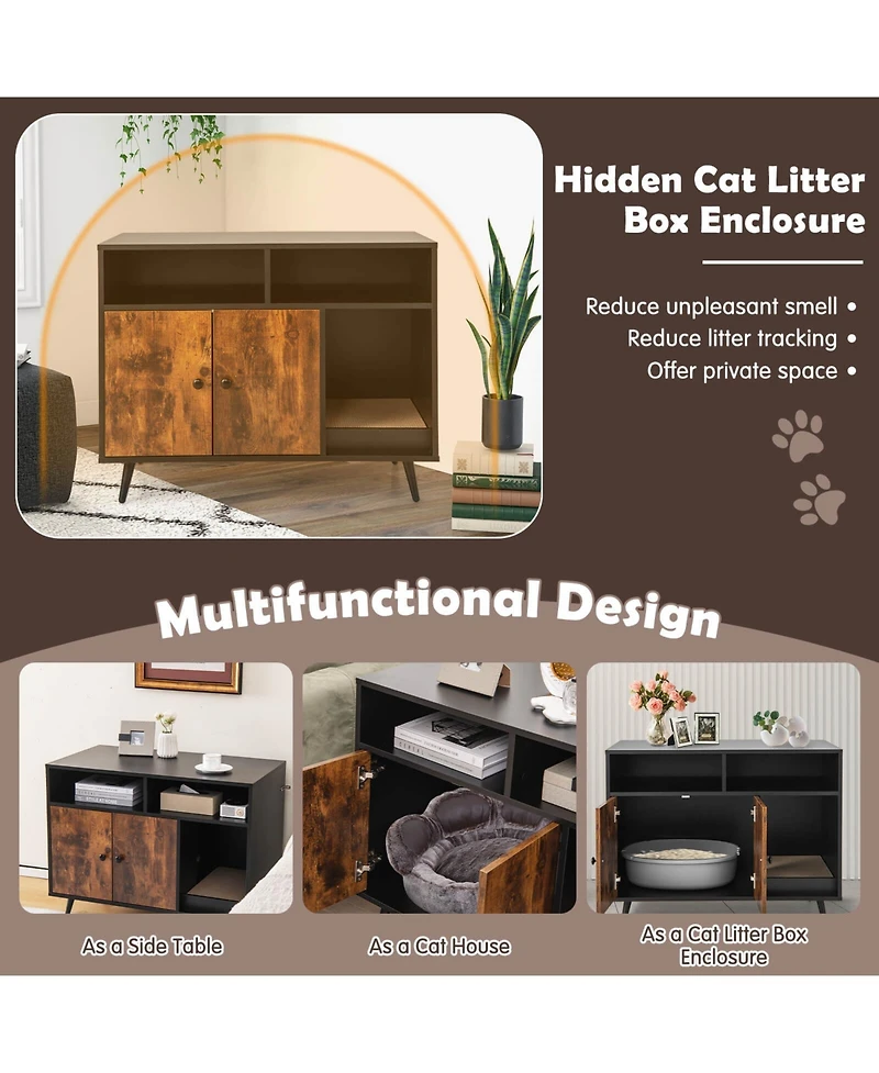 Sugift Cat Litter Box Enclosure with Storage Compartments and Pet Scratcher