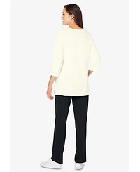 Woman Within Women's Floral Tee And Pant Set