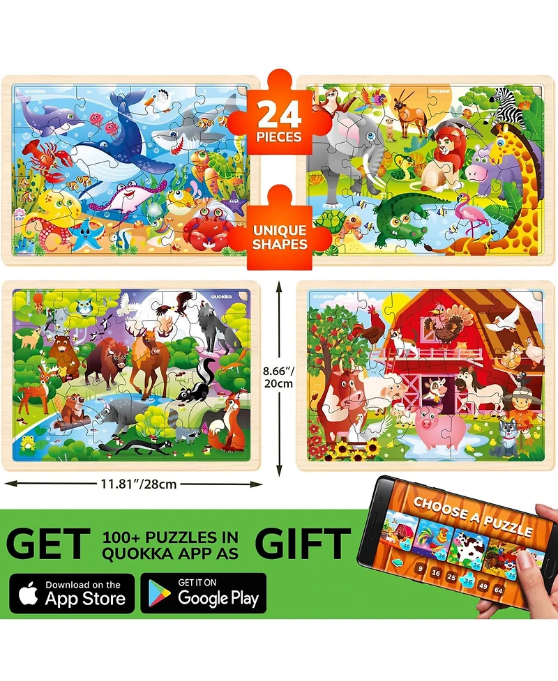 Quokka 4SET 24 Pcs Wooden Puzzles for Kids Ages 4-6