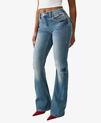 True Religion Women's Joey Mid Rise Big T Rope Ultra Flare Jeans