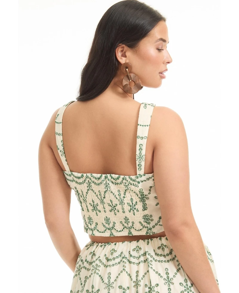 June + Vie Women's Cropped Eyelet Top