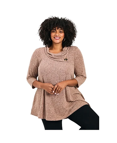 Avenue Women's Plus Size Miley Rib Hacci Button Tunic