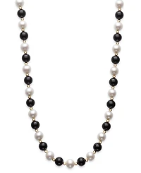 Macy's Freshwater Pearl (7.5-8.5mm), Black Onyx and Gold Bead Necklace in 10k Yellow Gold