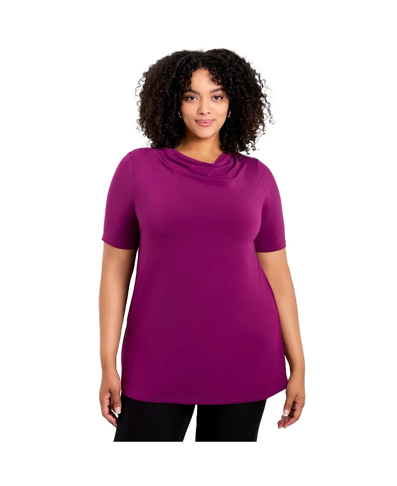 Avenue Women's Cowl Neck Short Sleeve Top