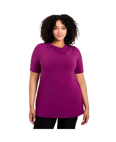 Avenue Women's Cowl Neck Short Sleeve Top