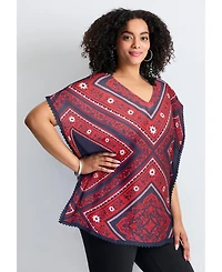 Avenue Women's Crochet Trim Poncho Top