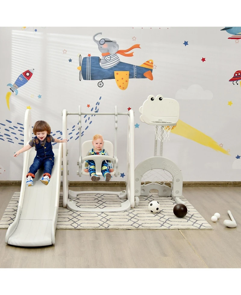Skonyon 6 in 1 Toddler Slide and Swing Set with Ball Games