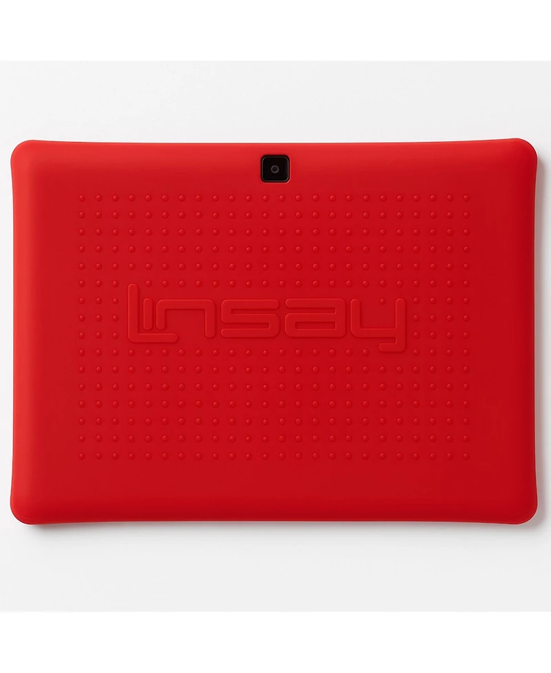 New Linsay 10.1" Kids Funny Tablet Octa Core 128GB Bundle with Red Kids Back Pack New Android 14 Dual Camera