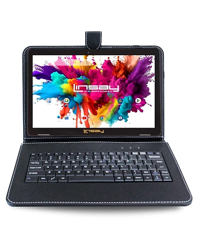 New Linsay 10.1" Tablet Octa Core 128GB Bundle with Black Keyboard Case Newest Android 14