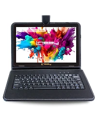 New Linsay 10.1" Tablet Octa Core 128GB Bundle with Black Keyboard Case Newest Android 14
