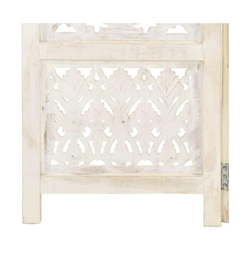 vidaXL Hand carved 5-Panel Room Divider White 78.7"x65" Solid Mango Wood