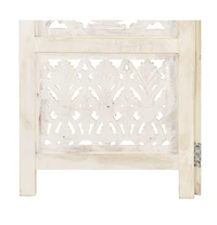 vidaXL Hand carved 5-Panel Room Divider White 78.7"x65" Solid Mango Wood