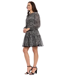 London Times Women's Bishop Sleeve Elastic Waist Dress