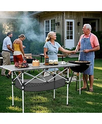 Costway Patio Folding Camping Table with Aluminum Roll-up Tabletop & Mesh Basket