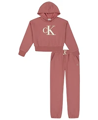 Calvin Klein Girls Toddler 2T-4T Long-Sleeve Hoodie and Fleece Pants, 2-Piece Set
