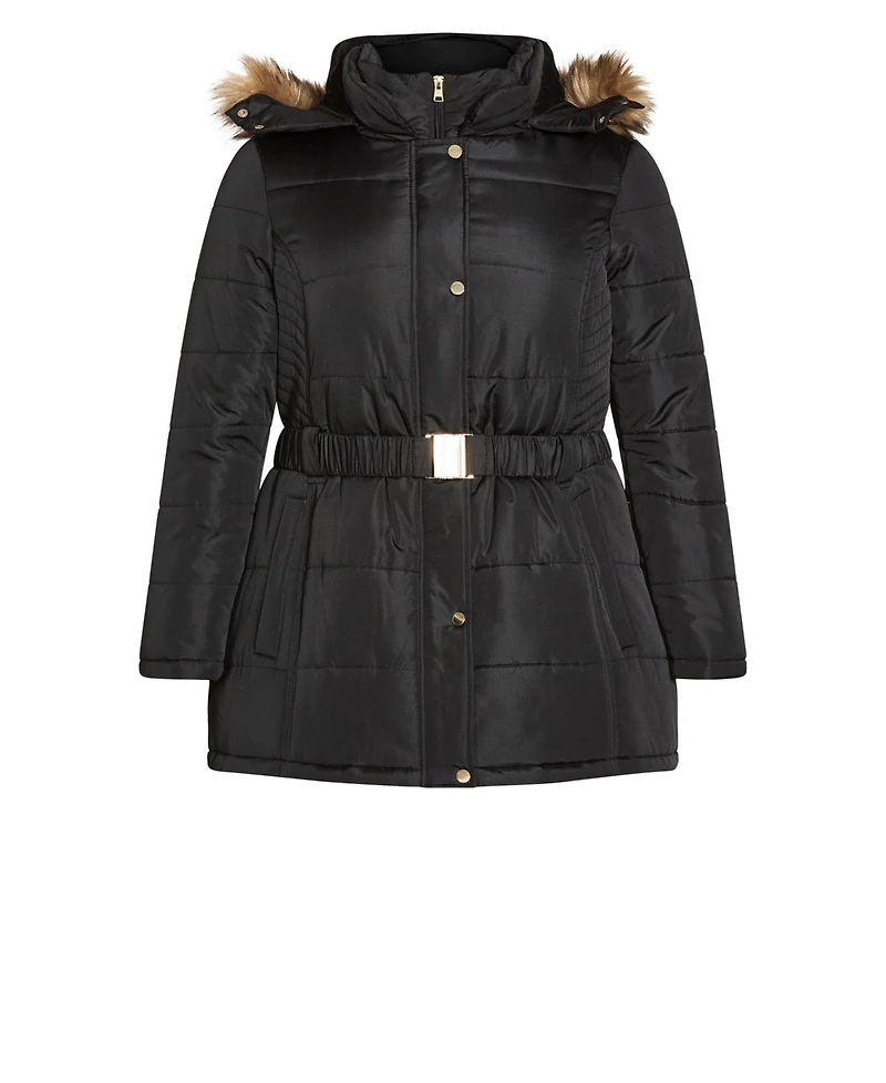 Avenue Women's Plus Belted Hood Puffer Coat
