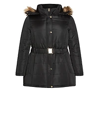 Avenue Women's Plus Belted Hood Puffer Coat