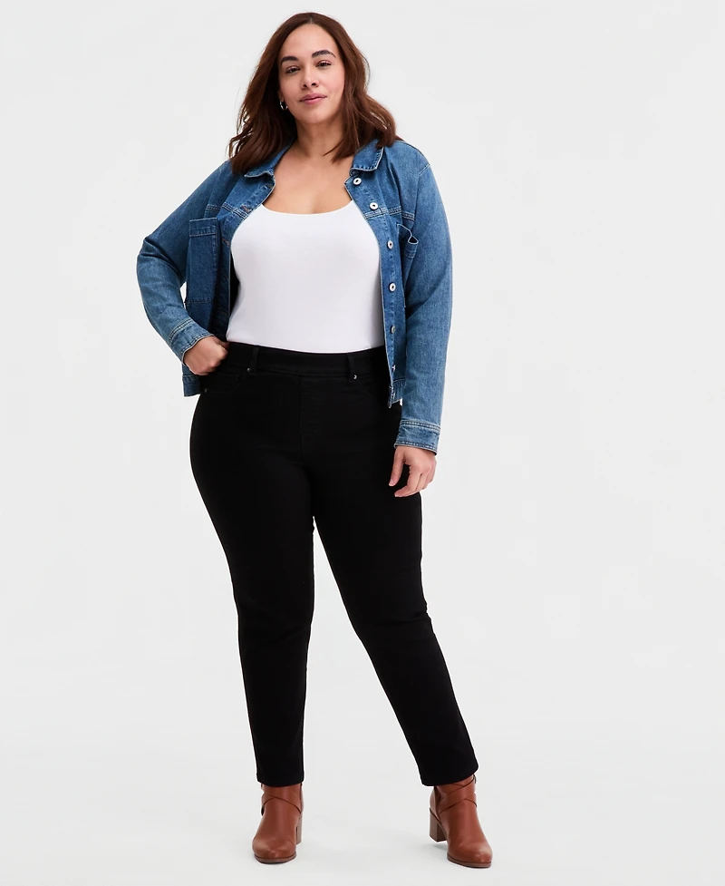 Style & Co Plus Pull-On Shaping High-Rise Straight-Leg Jeans, Macy's Exclusive
