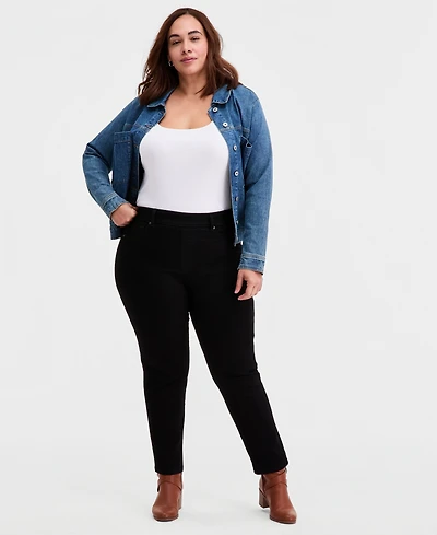 Style & Co Plus Pull-On Shaping High-Rise Straight-Leg Jeans, Macy's Exclusive