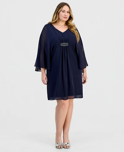 Connected Plus V-Neck Embellished-Trim Dress