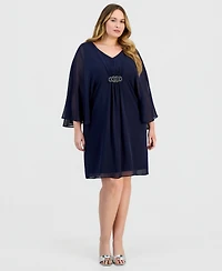 Connected Plus V-Neck Embellished-Trim Dress