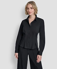 Dkny Women's Pleated Button-Up Blouse