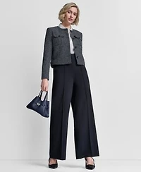 Dkny Womens Collarless Cropped 4 Button Jacket Pleated Button Up Blouse Pintuck Wide Leg Pants
