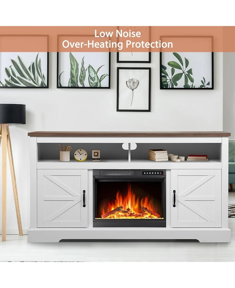 Cowsar Electric Fireplace with Mantel-60'',Wall Mounted Recessed/Insert Fireplace Heater, 4 Flame Colors &12 Crystal Bed Colors with Remote Control