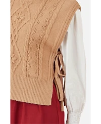 Yumi Women's Floral Cable Knit Side Tie Pullover