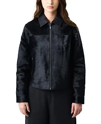 Velez Women's Antares Jacket in Leather with Hair for Women, Trucker Silhouette