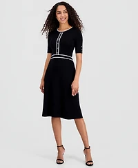 T Tahari Women's Contrast-Trim Fit & Flare Sweater Dress