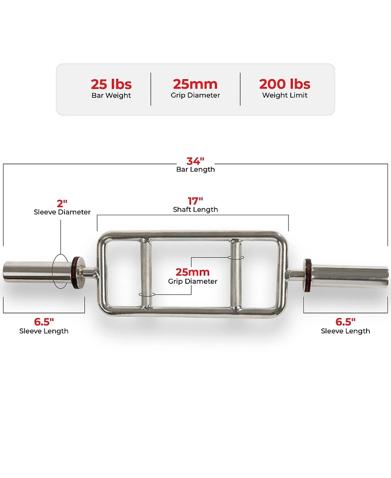 Sunny Health & Fitness Olympic Tricep Bar with Spin-Lock Ring Collars