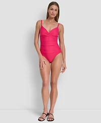 Dkny Women's Crossover Ruched One-Piece Swimsuit