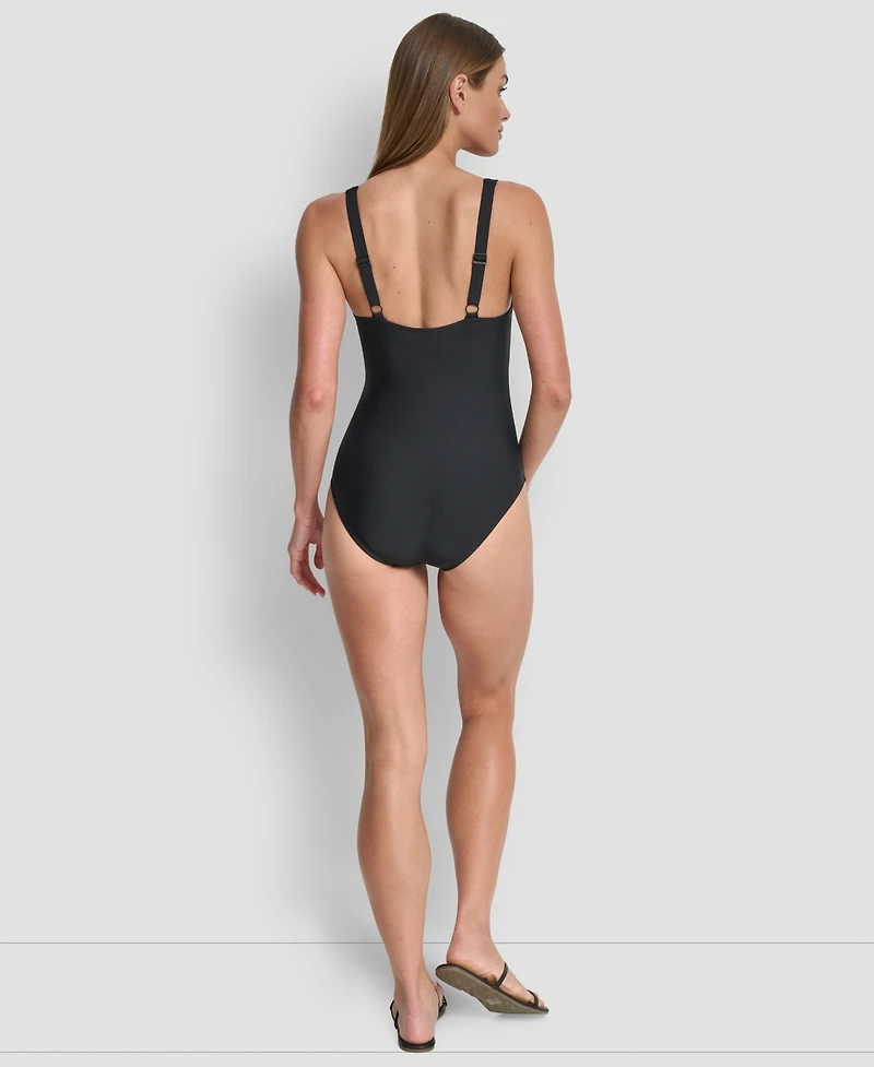 Dkny Women's Buckle Front Removable Cups One-Piece Swimsuit
