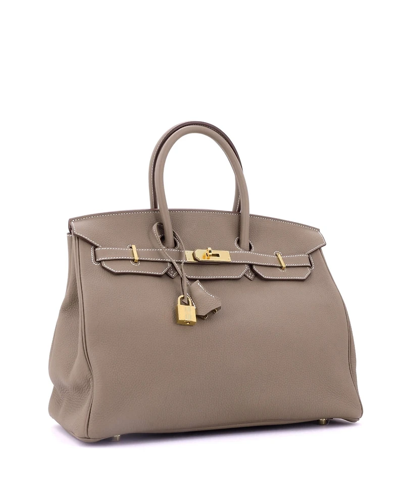 Pre-Owned HERMES 35 Handbag Grey Togo with Gold Hardware