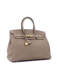 Pre-Owned HERMES 35 Handbag Grey Togo with Gold Hardware