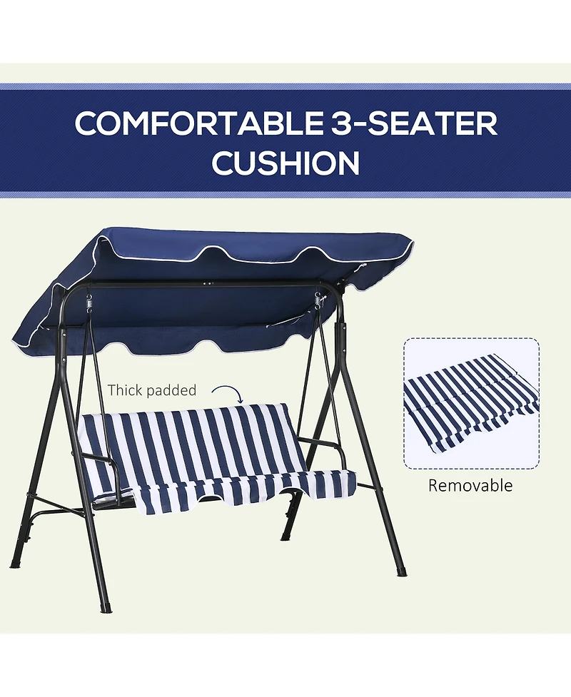 Outsunny 3-Seat Outdoor Patio Swing Chair w/ Tilt Canopy Cushion Dark