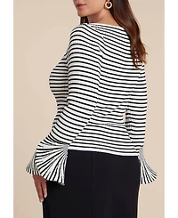 Eloquii Women's Plus Striped Sweater With Flared Sleeve