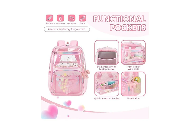 Batfox Clear Backpack for School Girls, Heavy Duty Tpu Transparent Backpack Stadium Events Approved, Clear Bookbag