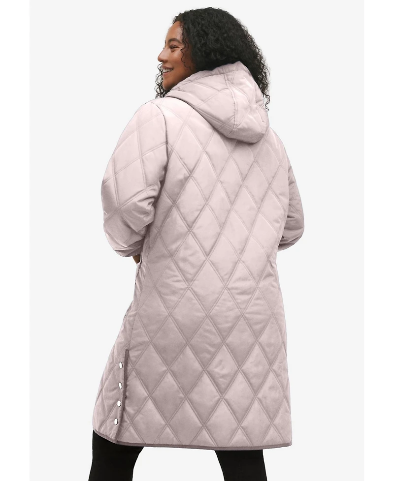 ellos Women's Long Quilted Hooded Jacket