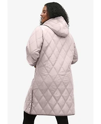 ellos Women's Long Quilted Hooded Jacket