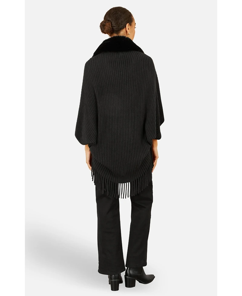 Yumi Women's Fur Collar Shrug With Tassel Hem