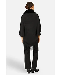 Yumi Women's Fur Collar Shrug With Tassel Hem