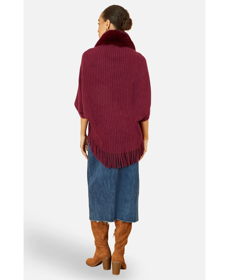 Yumi Women's Fur Collar Shrug With Tassel Hem