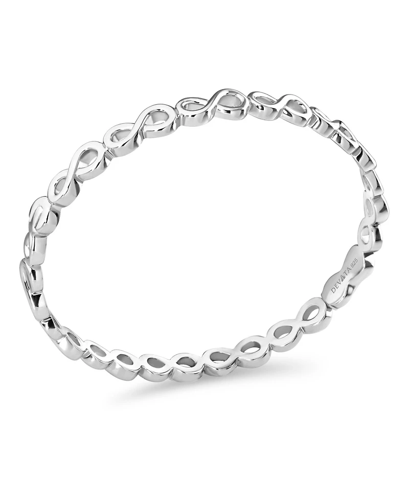 Devata Infinity Bangle Bracelet in Rhodium Plated Sterling Silver, Size Medium