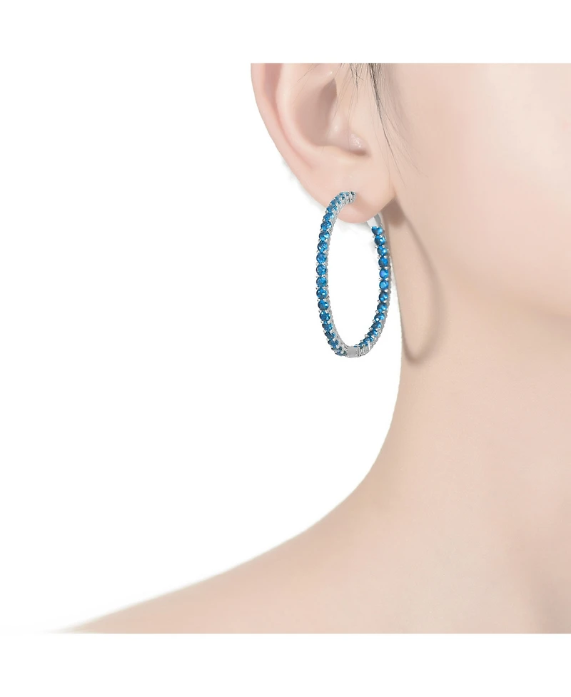 Rhodium Plated Cubic Zirconia Hoop Earrings