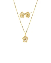 by Adina Eden Pave Flower Gold Plated Necklace Earring Combo Set